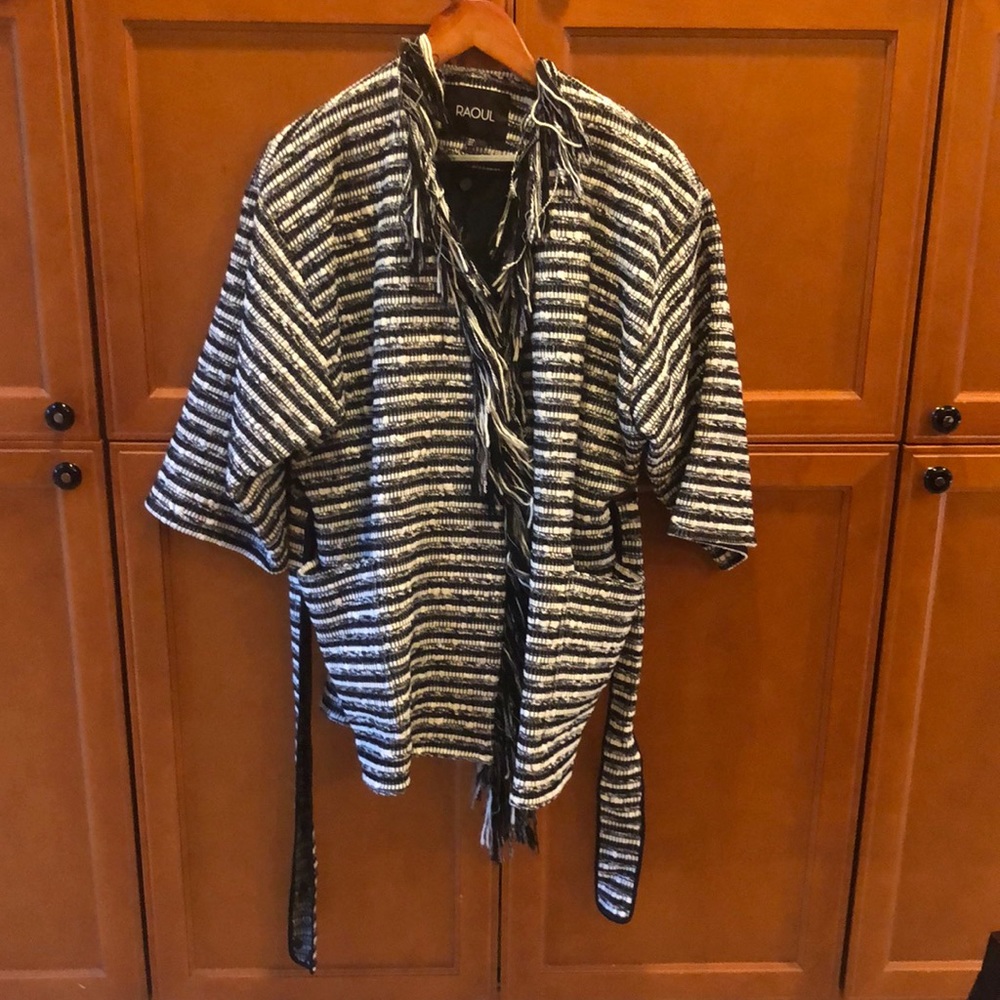 Raoul coat, US 4, light weight, striped black and white. fully lined 2 pockets